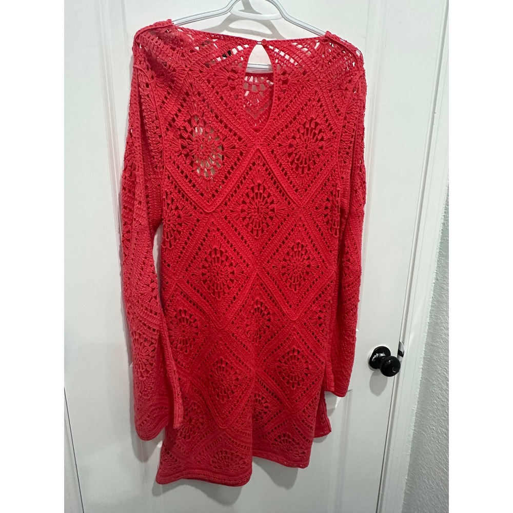 Joie Coral Crochet Mini Dress Long Sleeve Open Knit Boho Geometric NWT Size M - Picture 3 of 4